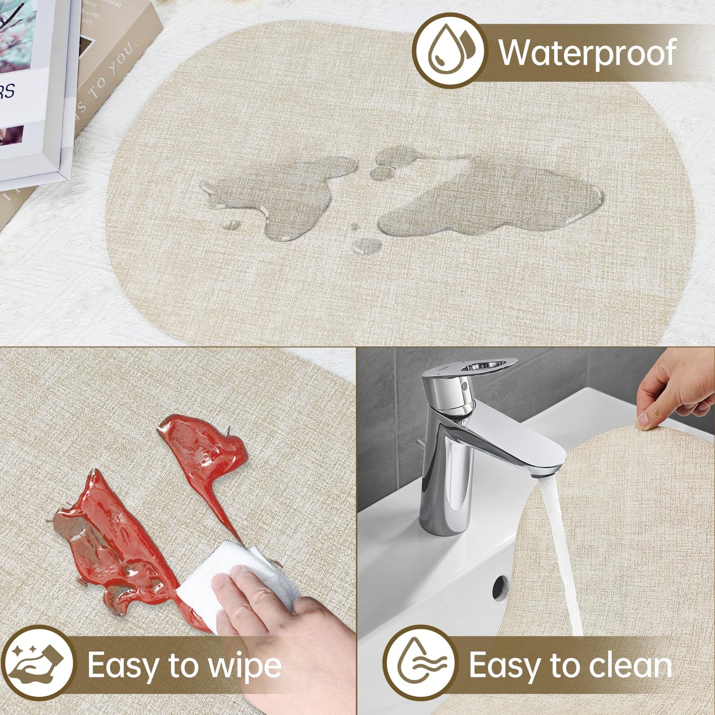 yuuzue Faux Leather Placemats Set of 6 with Matching Coasters, Heat Resistant PU Oval Placemats, Waterproof Wipeable Washable Place Mats, Non-Slip Table Placemats for Dining Table Kitchen Patio