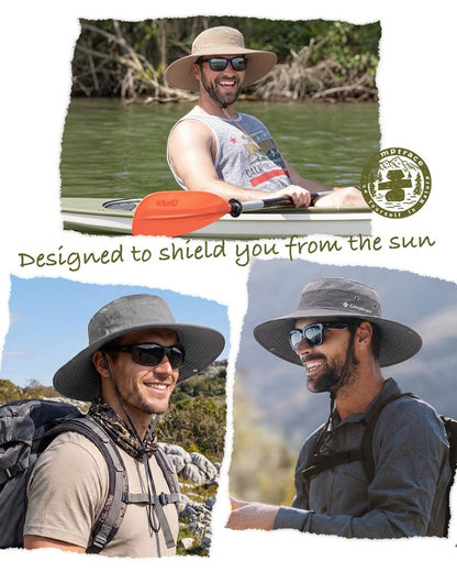 Sun Hats for Men Women Breathable Wide Brim Fishing Hat Hiking Summer UV Protection Bucket Hats UPF 80+ Dark Grey