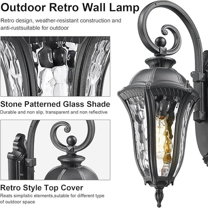 Outdoor Porch Lights Wall Mount, Outdoor Sconce Lighting Waterproof Exterior Porch Light Anti-Rust Aluminum Outside Latern with Water Ripple Glass for House Yard Hallway Doorway Patio