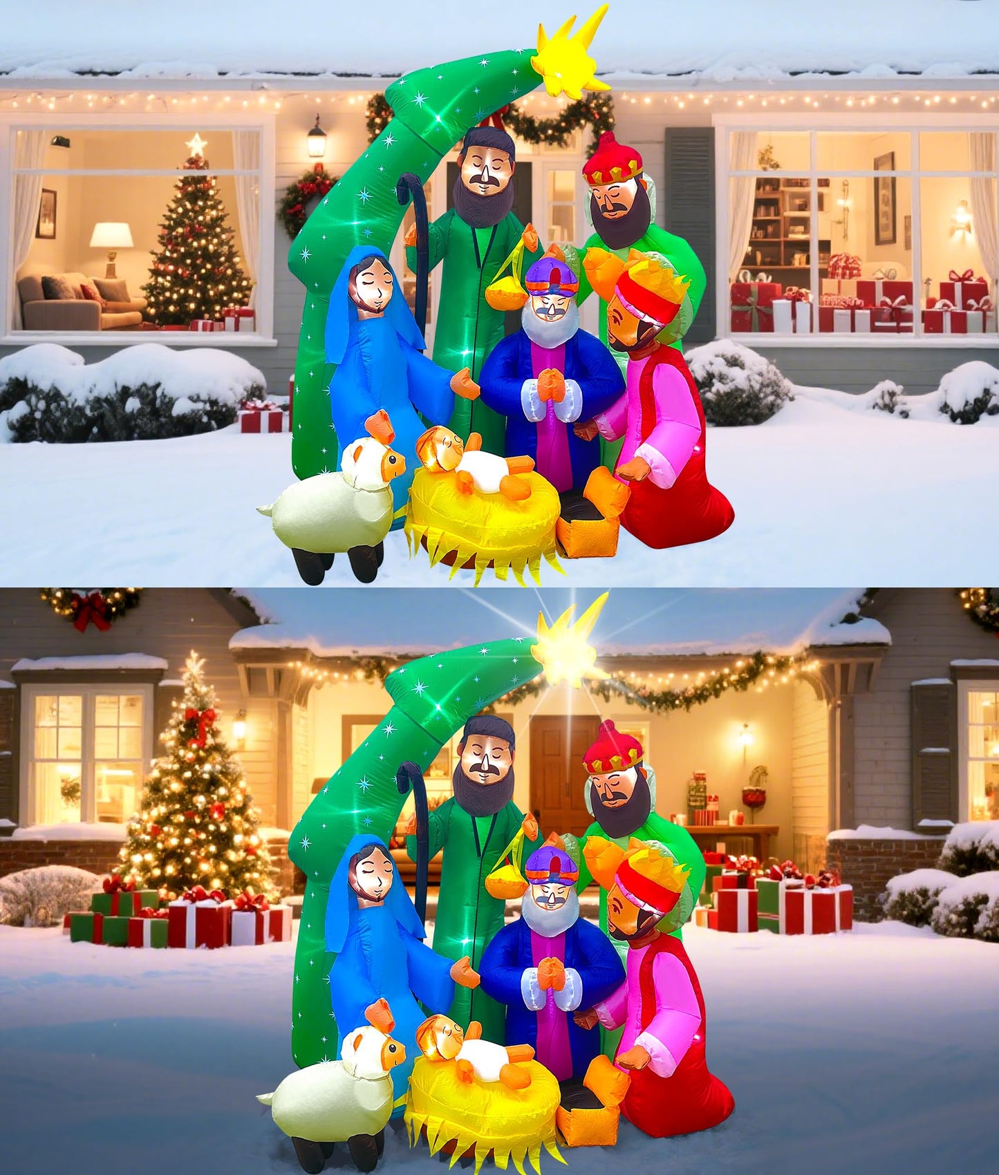 EAONE 7FT Christmas Inflatable Nativity Scene Outdoor Decorations, Christmas Blow Ups Yard Decorations Nativity Sets with 1.5 Meter String Lights for Garden Lawn Xmas Holiday Decor