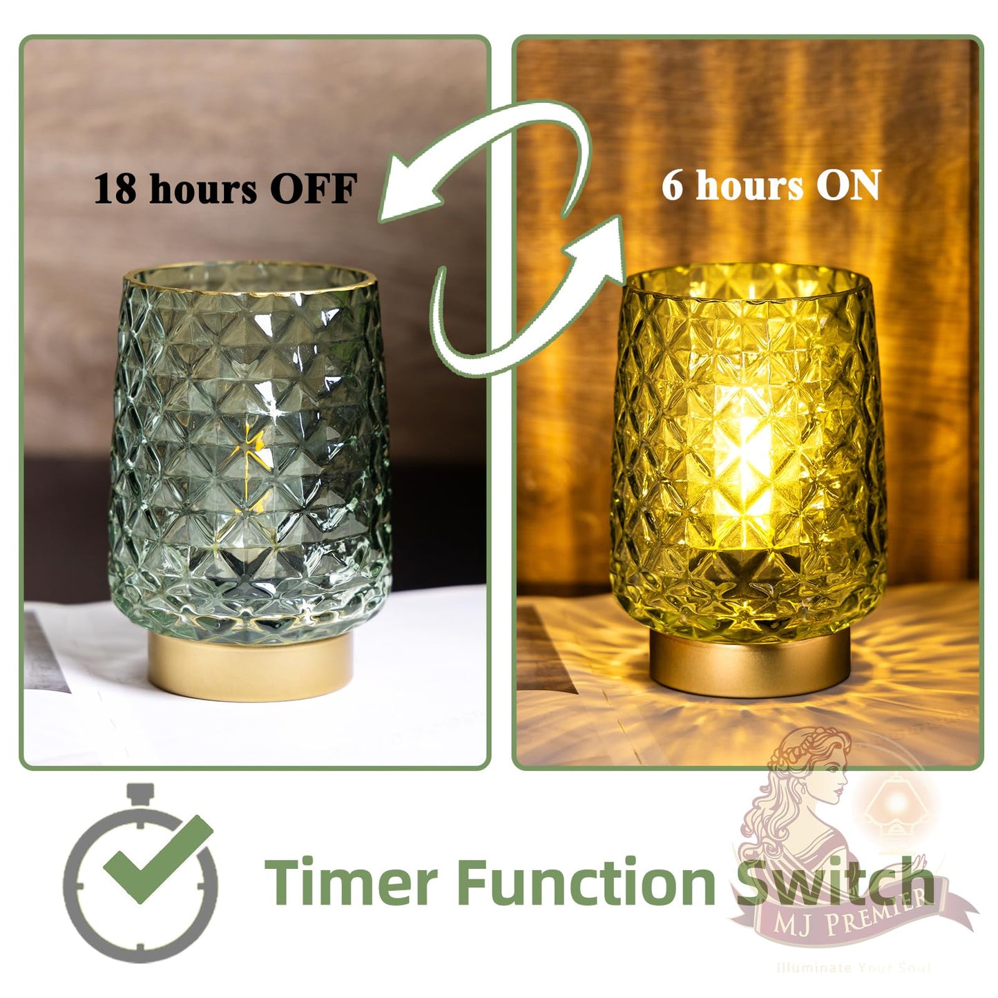 MJ PREMIER Battery Operated Table Lamp, Small Cordless Lamp with Timer Decorative Ambient Lighting, Emergency LED Lamp Nightstand for Bedroom Living Room Indoor Decor Housewarming Gift