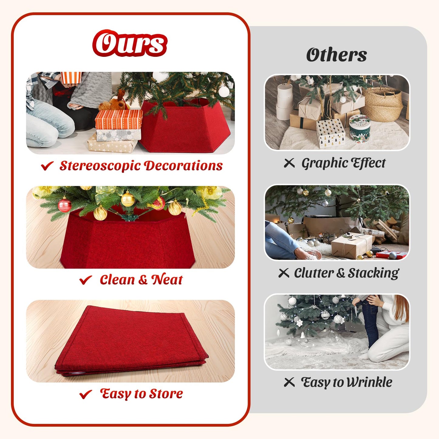 EverMerry Christmas Tree Skirt 26’’ Christmas Tree Skirts Collar Stand, Foldable Christmas Tree Ring for Artificial Trees Christmas Tree Decor Base Cover & Holiday Decor & Party