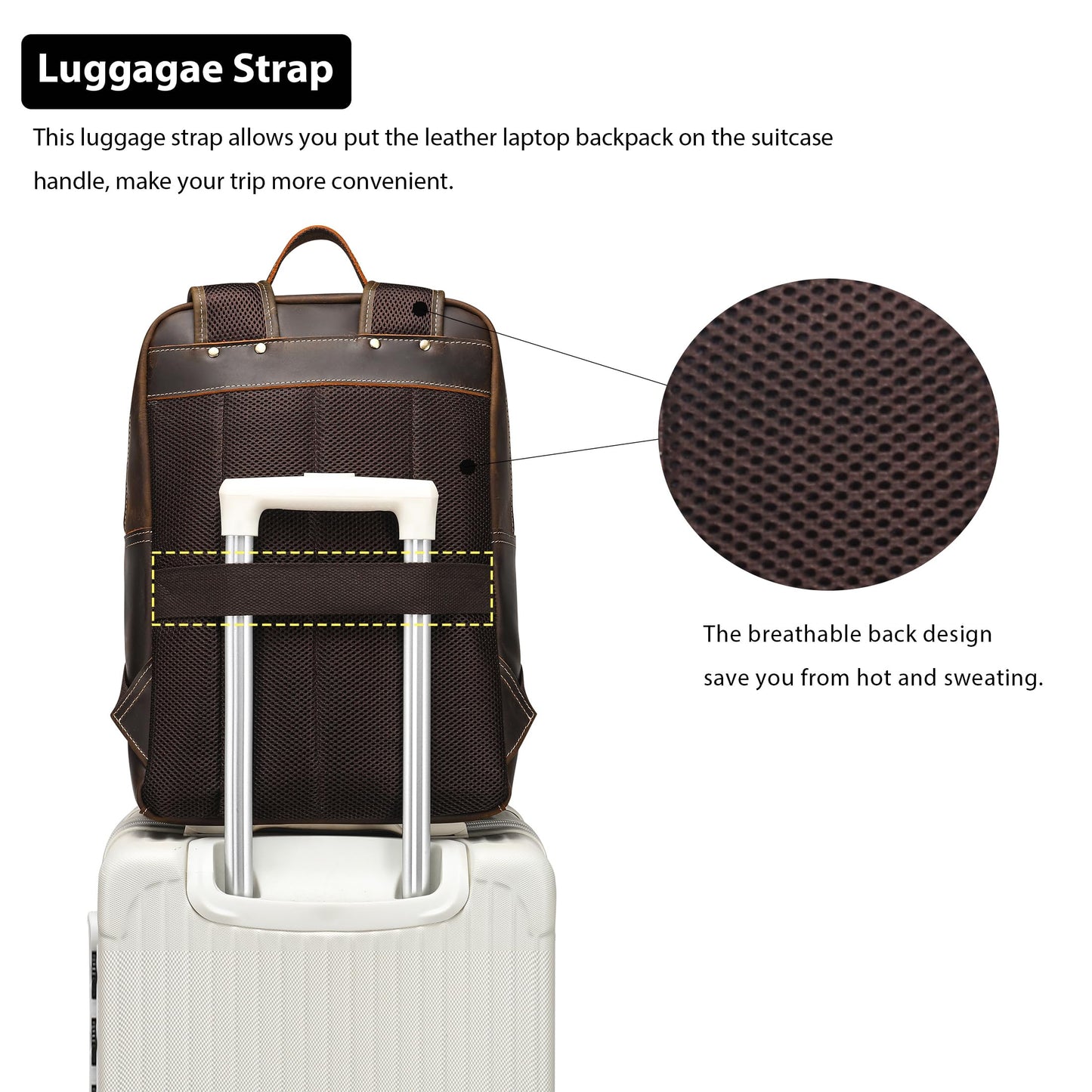 LANNSYNE Vintage Genuine Leather Backpack For Men Fits up to 16" Laptop Travel Hiking Rucksack