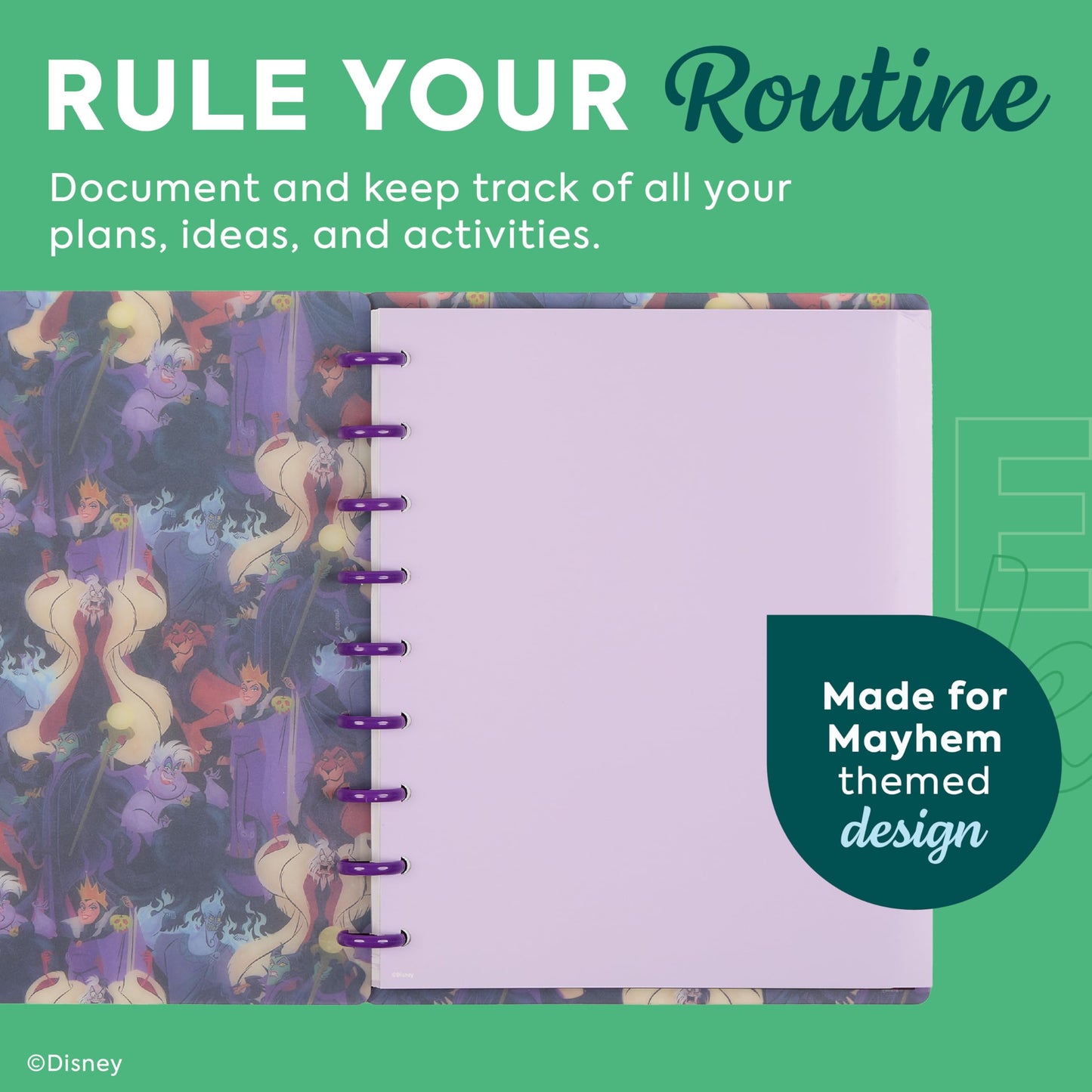 Happy Planner Disney Villains Notebook for Office, School or Journaling, Disc-Bound Notebook, Classic Size, 7" x 9.25", 60 Dot-Lined Pages, Made for Mayhem
