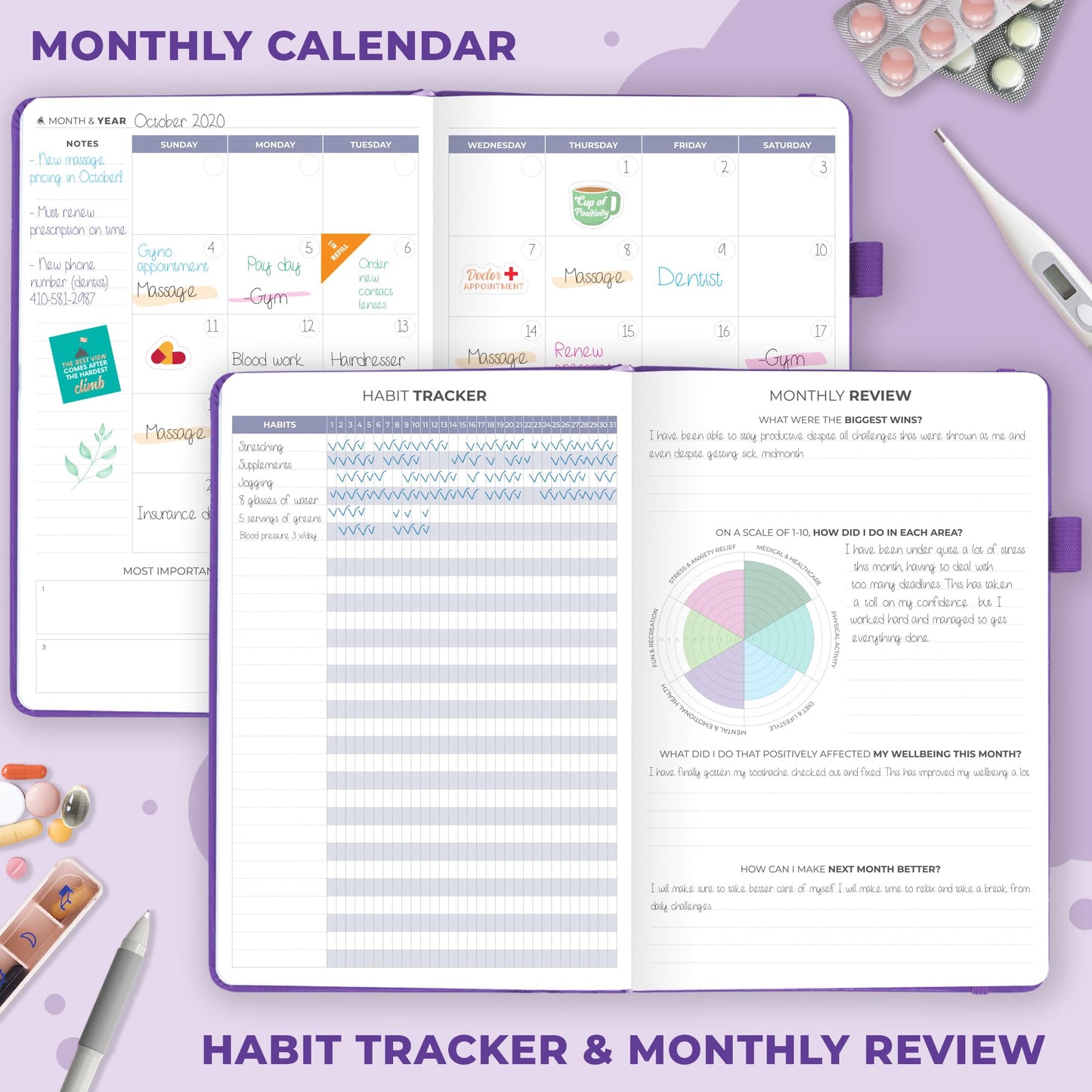 Clever Fox Compact A5 Medical Planner 12-Month – Medical Notebook, Health Diary, Wellness Journal & Logbook to Track Health – Self-Care Medical Journal – 12 Months, Undated (Purple)