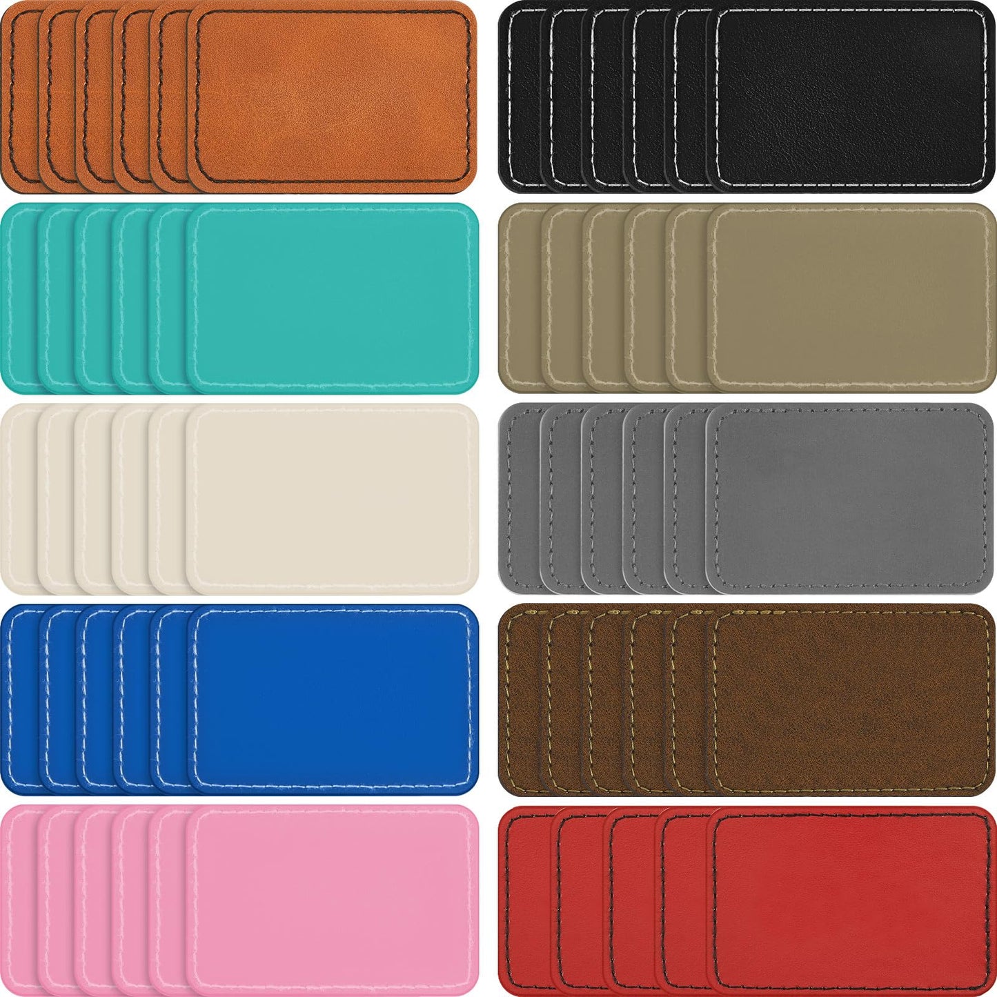 Dunzy 60 Pcs Leather Hat Patches Blank Leatherette Hat Patch with Adhesive Rectangle Laserable Leatherette Patch for Hats Custom Fabric Sew Laser Engraving DIY(Bright Colors,3.5 x 2.5 Inch)