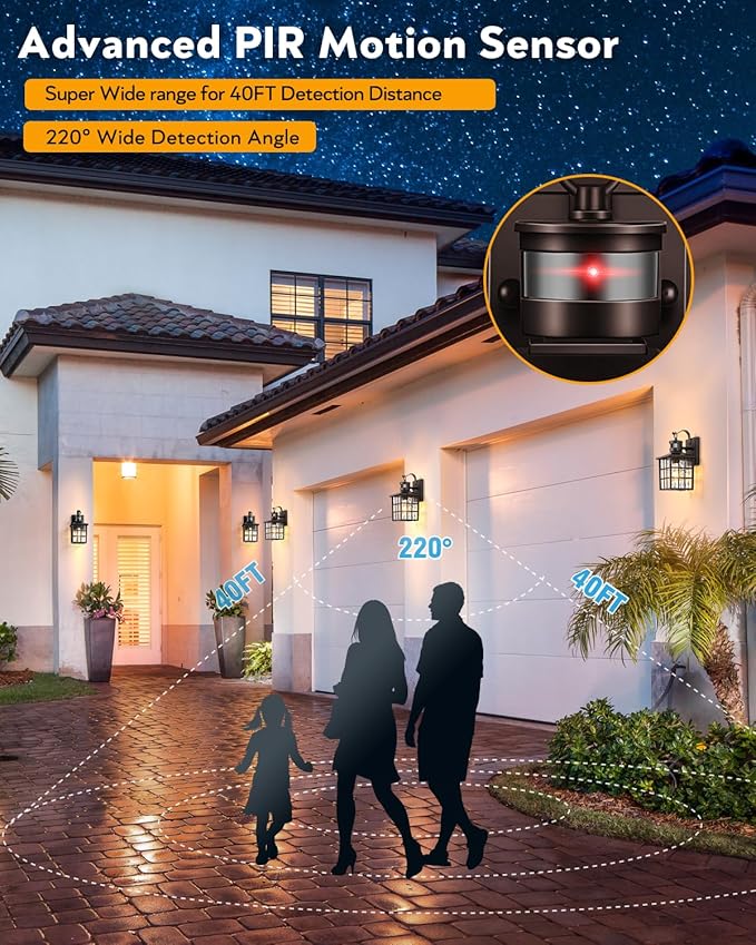 VIANIS 2 Pack Motion Sensor Outdoor Lights, Oil Rubbed Bronze Dusk to Dawn Wall Lights Lantern, 100% Aluminum Coach Exterior Lights Sconce for Patio, House, ORB Front Porch Light with Waterproof
