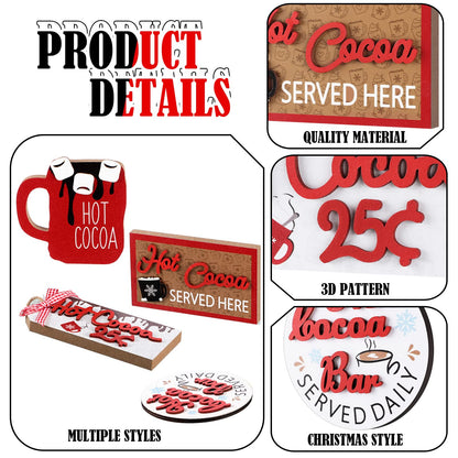 Yalikop 5 Pieces Christmas Hot Cocoa Wooden Signs Tiered Tray Decoration Hot Cocoa Decor Warm Winter Tabletop Wooden Block Sign Christmas Candy Canes Tiered Tray Decorations Holiday Table Centerpieces