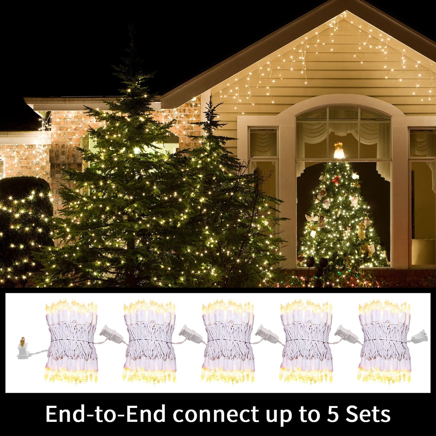 LAMPHOME 100 Count Clear Christmas String Lights, 19.6ft White Wire Fairy Lights, UL Certified Waterproof Indoor & Outdoor String Lights for Xmas Tree, Patio, Wedding, Mother's Day Decor