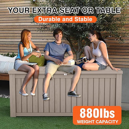 180GAL Brown Versatile Outdoor Deck Box – Waterproof, SGS - Tested UV Protection, Fits Various Storage Needs: Pool Accessories to Gardening Supplies