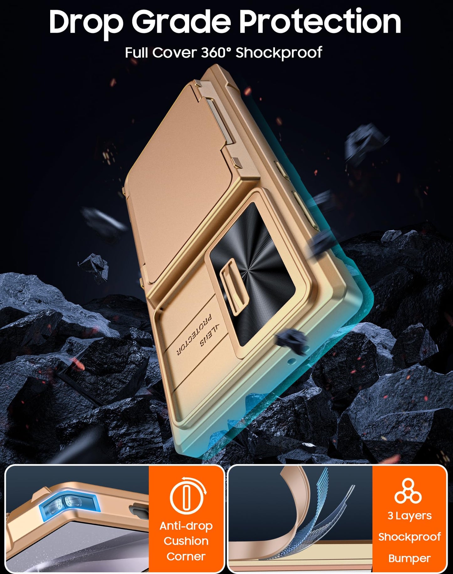Vizvera for Samsung Galaxy S24 Ultra Case Wallet, RFlD Cards Holder & Camera Cover & Kickstand for Women Men, Full Body Rugged Shockproof Silicone Case for S24 Ultra 6.8" 2024 Only-Champagne Gold