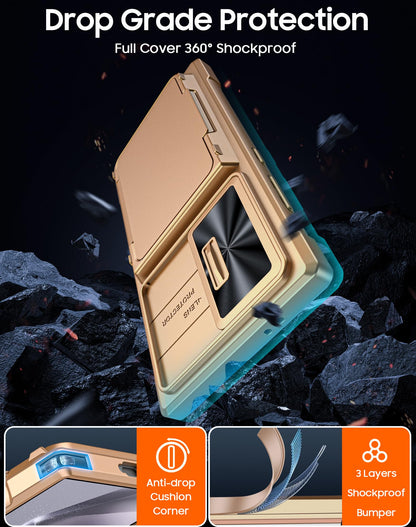 Vizvera for Samsung Galaxy S24 Ultra Case Wallet, RFlD Cards Holder & Camera Cover & Kickstand for Women Men, Full Body Rugged Shockproof Silicone Case for S24 Ultra 6.8" 2024 Only-Champagne Gold