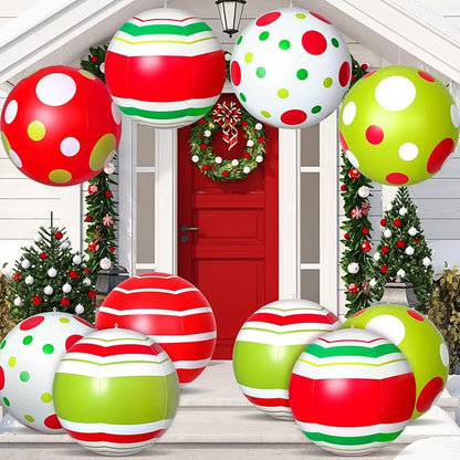 12 Pcs 24/16 Inch Giant PVC Christmas Inflatable Ball Outdoor Blow up Xmas Inflatables Ornaments Giant PVC Christmas Ornaments for Tree Yards Lawns Porch Garden Front Doors Holiday Decor(24 Inch)