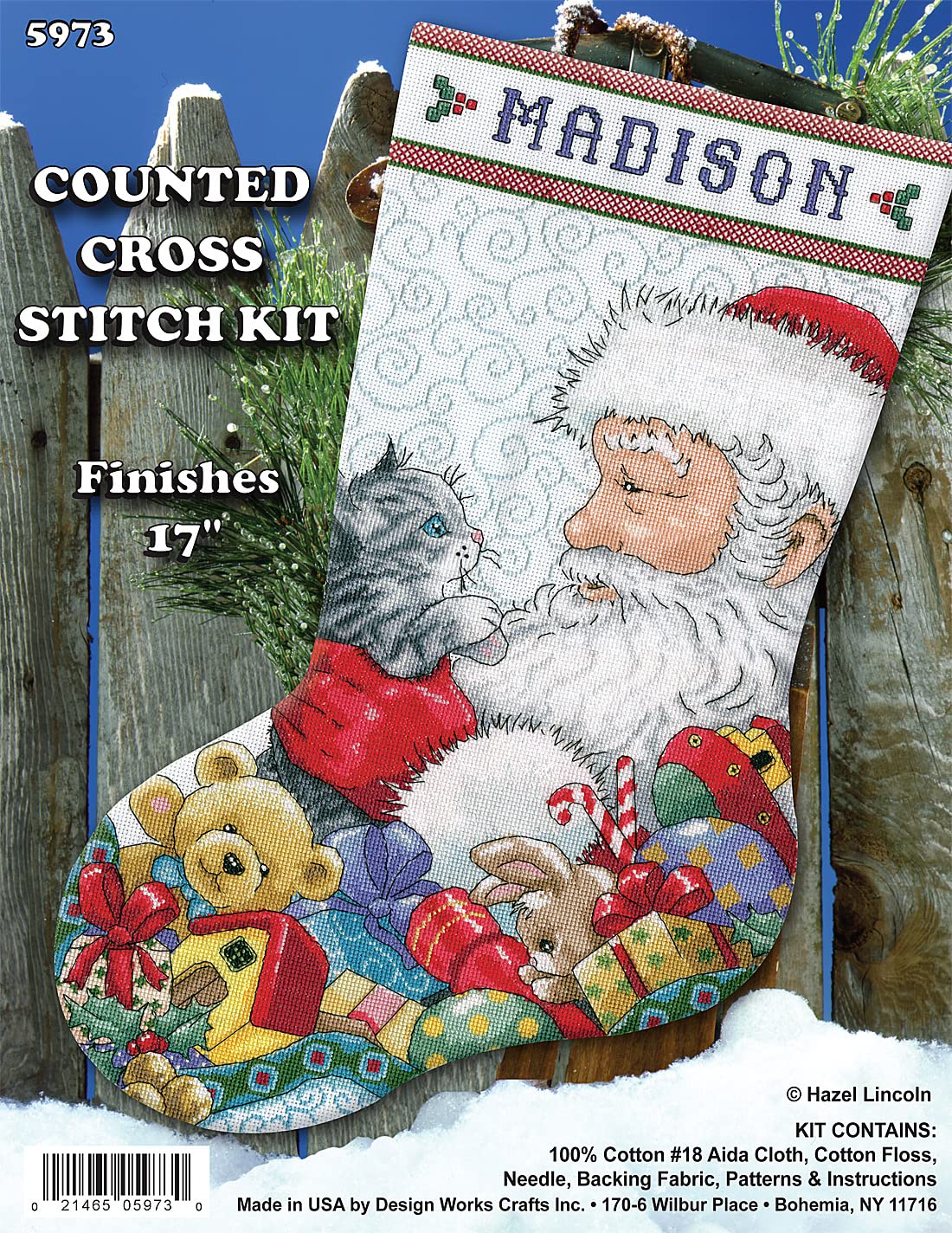 Design Works Crafts Santa with Kitten Counted Cross Stitch Stocking Kit