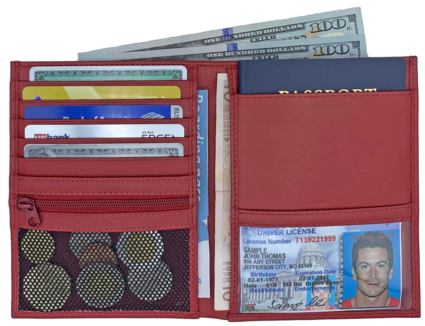 Deluxe Personalized Monogrammed Red Leather RFID Passport Wallet and Luggage Tag