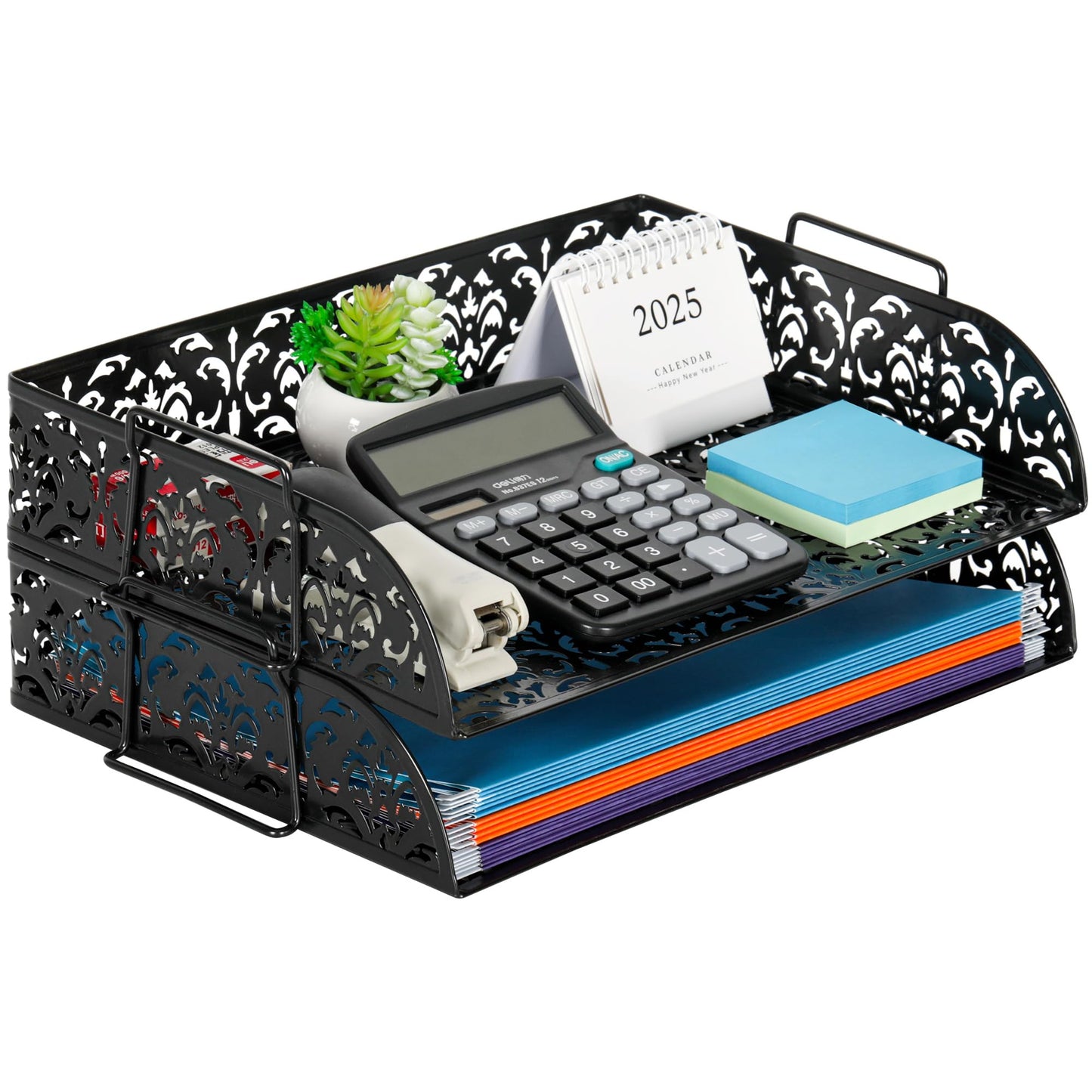 EasyPAG Paper Organizer for Desk 2 Tier Stackable Paper Tray for A4 Legal Size Folders Metal File Storage Desktop Organizer for Home Office School Teacher, Black