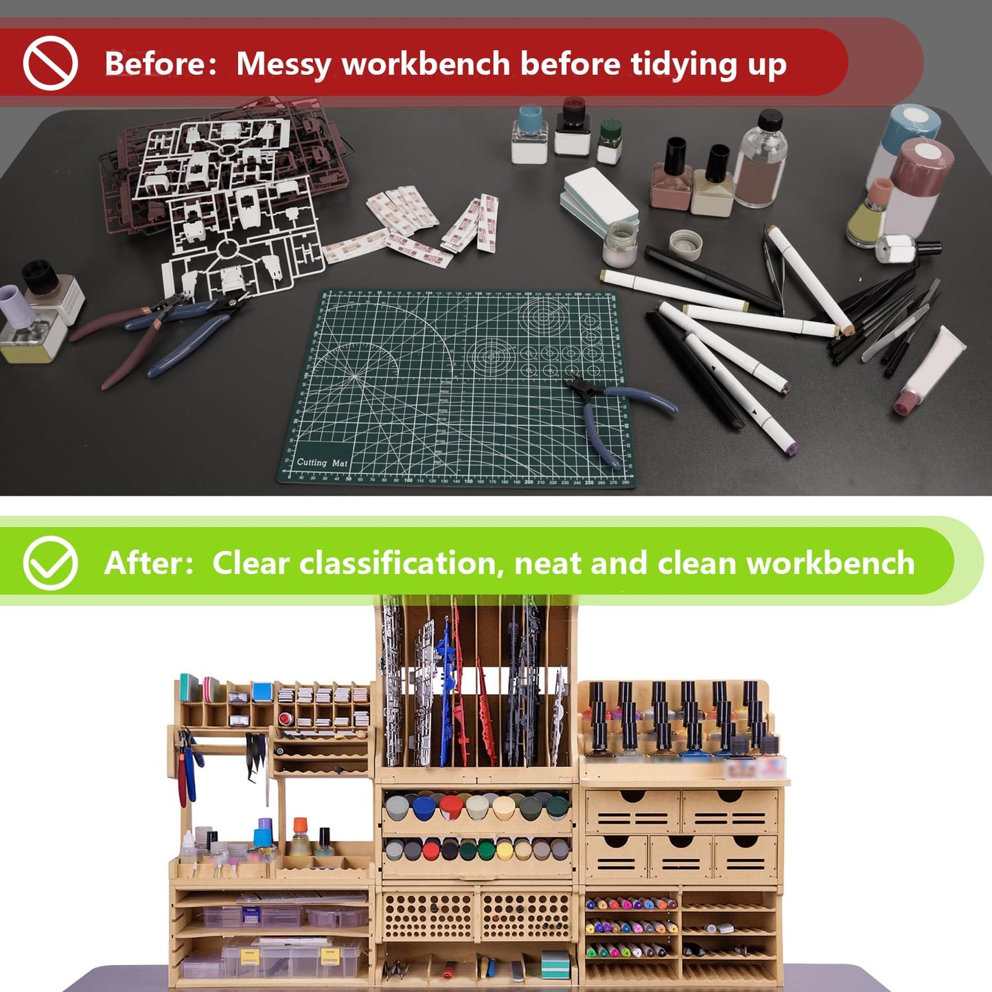 Bucasso Wooden Model Kit Tool Storage Rack with 100 Holes, Brush/Paint Organizer with MDF Material, Craft Supplies Storage, Brush/Tool Holder, Suitable for Tamiya/Gundam Tools, GK6