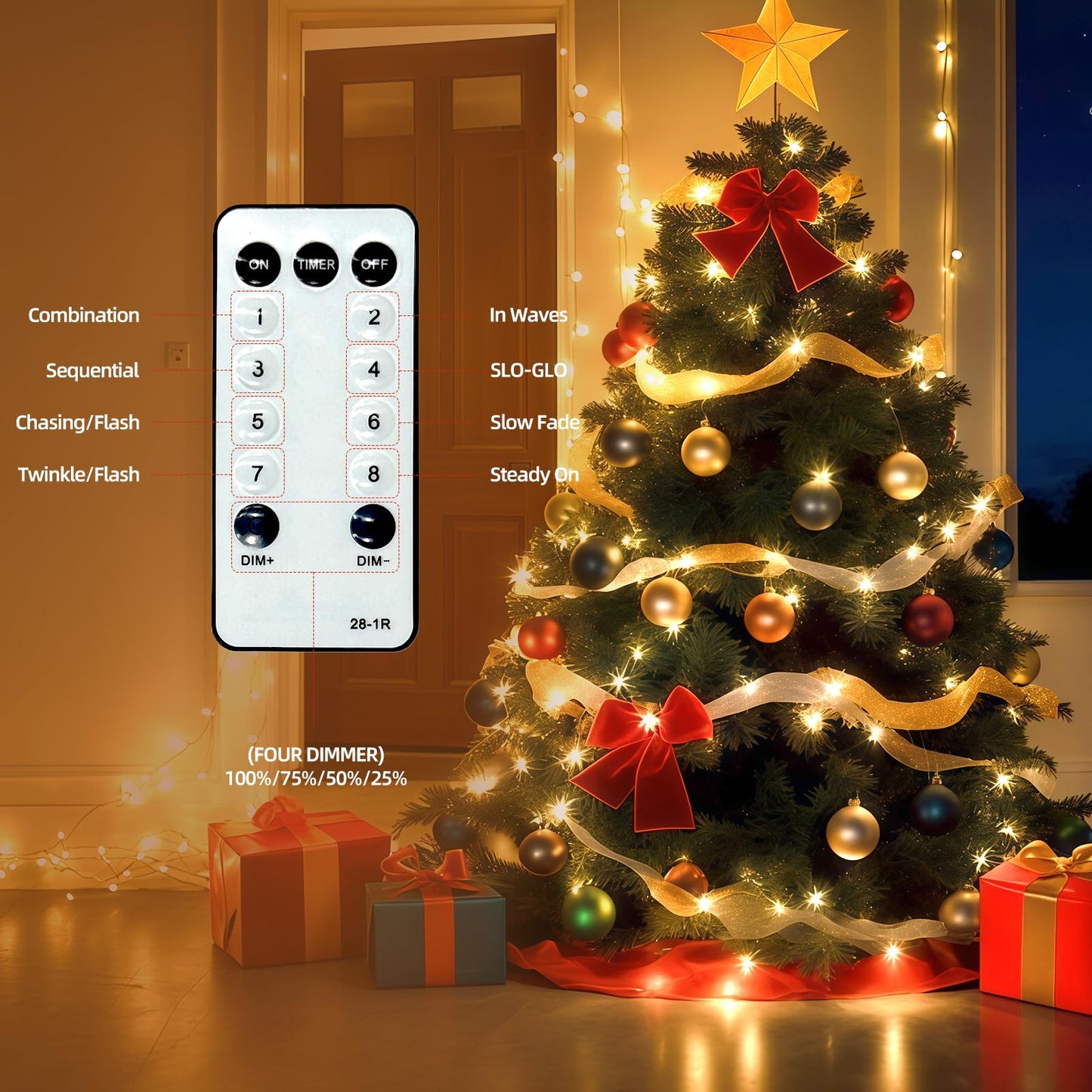AHAWILL Warm White Christmas Lights Outdoor,83FT 250LED String Lights with 8 Modes,Christmas Tree Lights Indoor Plug in,Waterproof Twinkle Fairy Lights for Party,Classroom,Home Decor