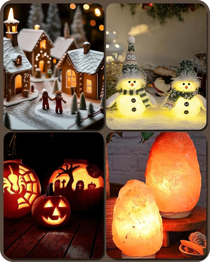 Christmas Village Lights with 12 LED Warm White Bulbs, C7 Light Cord for Christmas Village Houses, Pumpkin Crafts, Halloween & Holiday Decorations