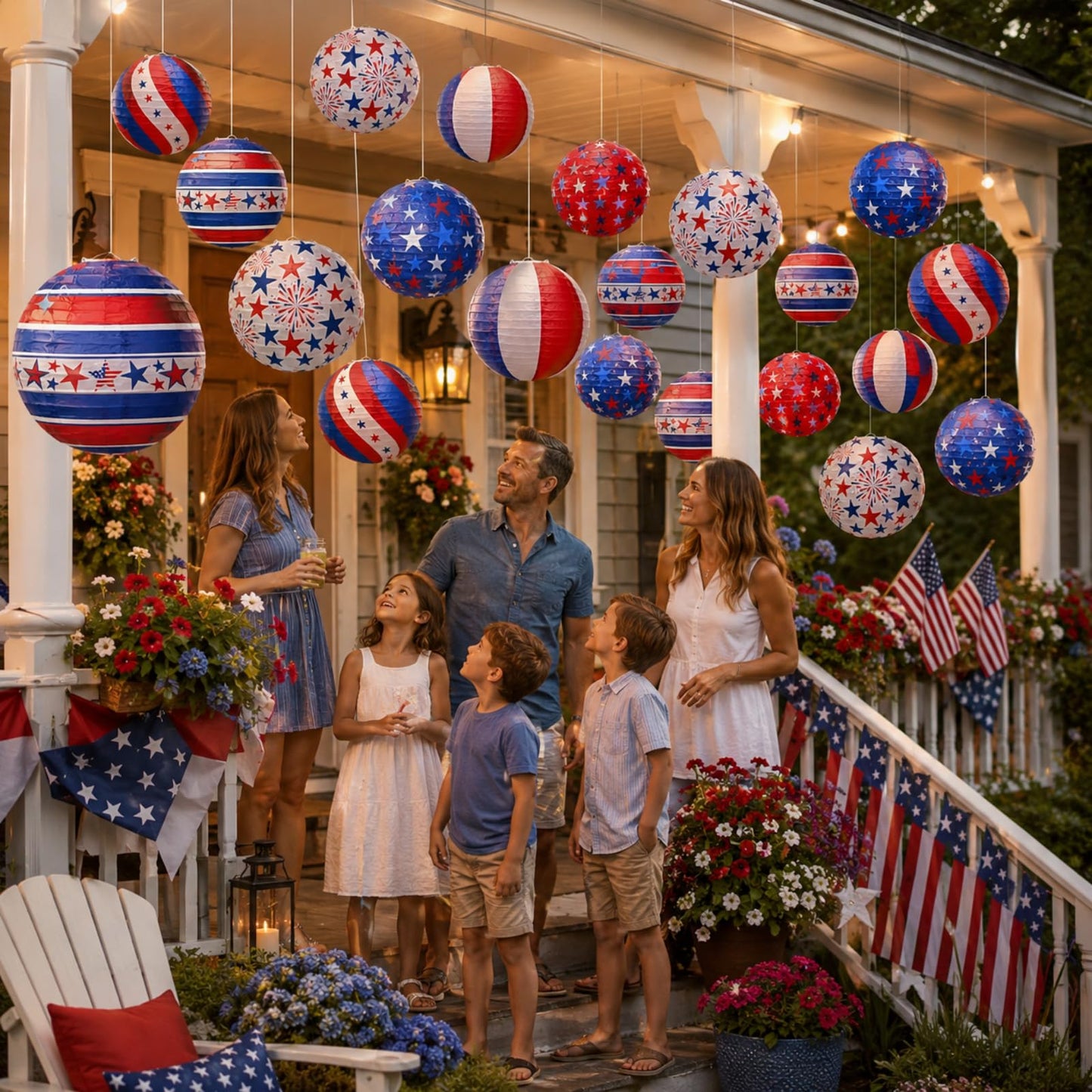 ADLKGG 4th of July Independence Day Paper Lanterns Party Decorations for Patriotic American Stars and Stripes Blue Red Memorial Day Decorations, Citizenship Party Decorations, Labor Day, 12PCS