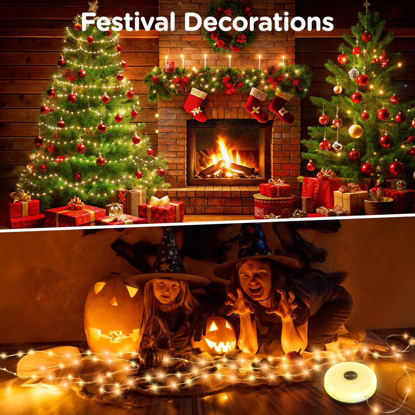 OGERY Camping String Lights, 4 in 1 Quick Storage 32.8FT Rechargeable Indoor Outdoor Fairy String Lights with 8 Lighting Modes, Hanging Portable LED Lamp for Christmas Decor Patio Party Essentials
