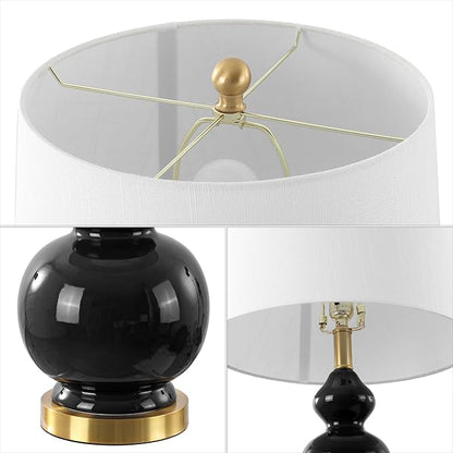 JONATHAN Y JYL4023C Bowen 27.5" Contemporary Transitional Ceramic Gourd LED Table Lamp, Black/Brass Gold for Bedroom, Living Room, Kitchen, Home Office