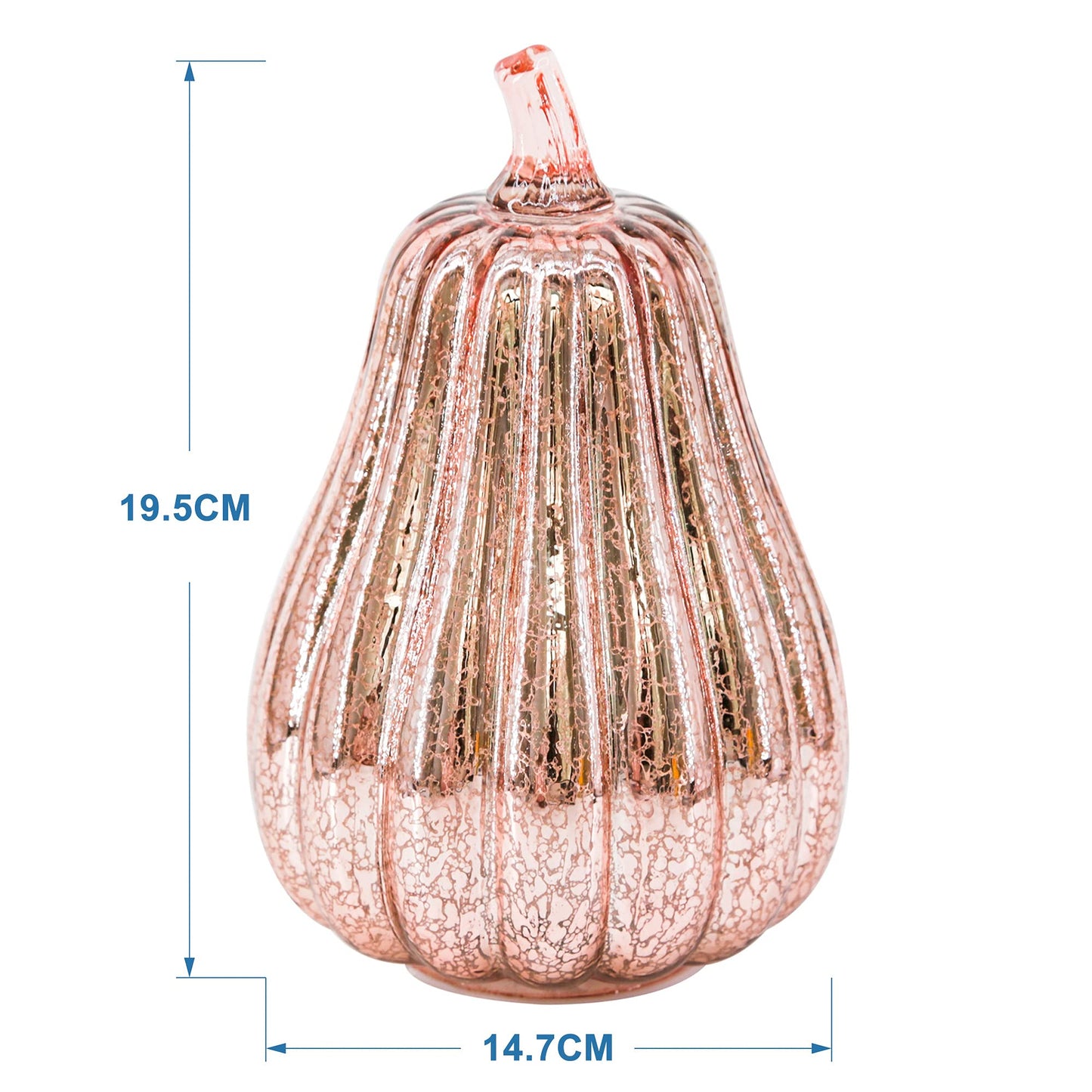 Romingo Mercury Glass Pumpkin Light with Timer for Halloween Pumpkin Decorations Fall and Thanksgiving Decor, Rose Gold, 8.7 inches