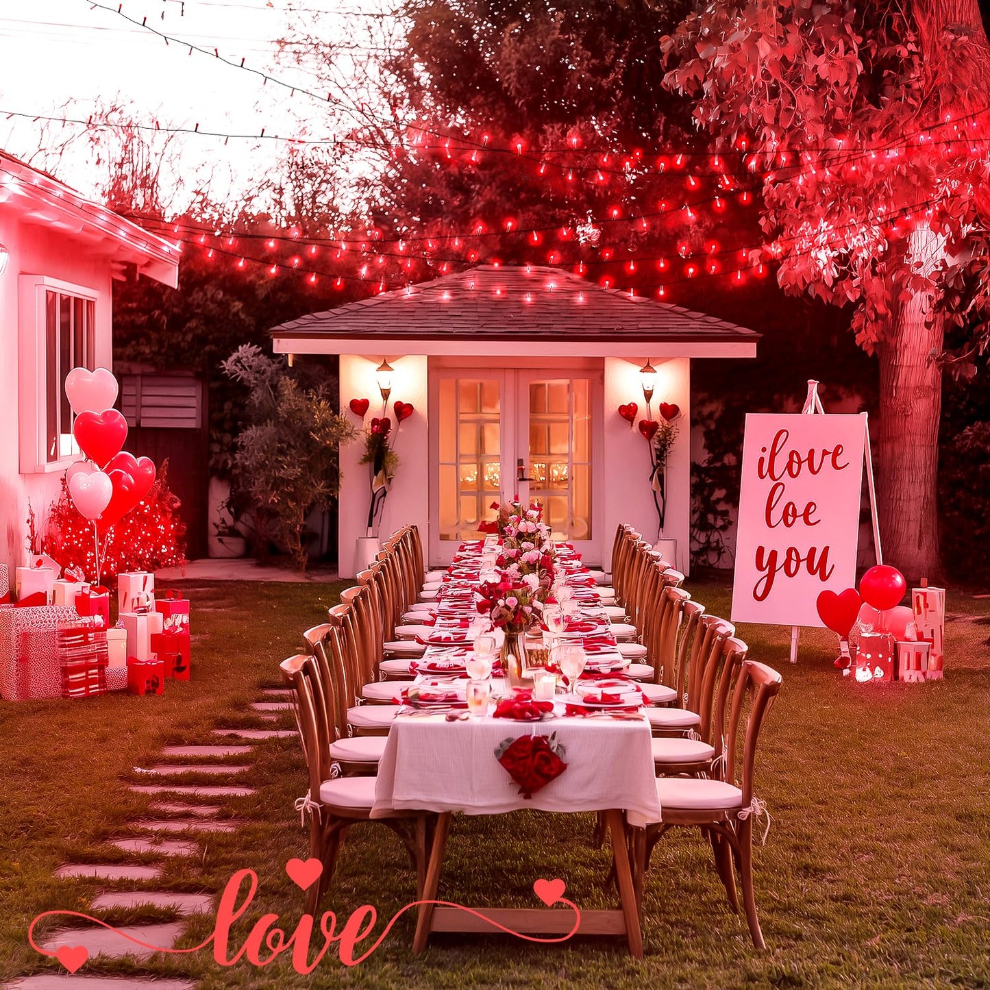 JMEXSUSS 2 Pack 100 LED Red Christmas Lights for Valentines, Each 33 FT Christmas Lights Battery Operated, Red Battery Light Indoor Outdoor Waterproof for Tree House Valentines Porch Yard Decor