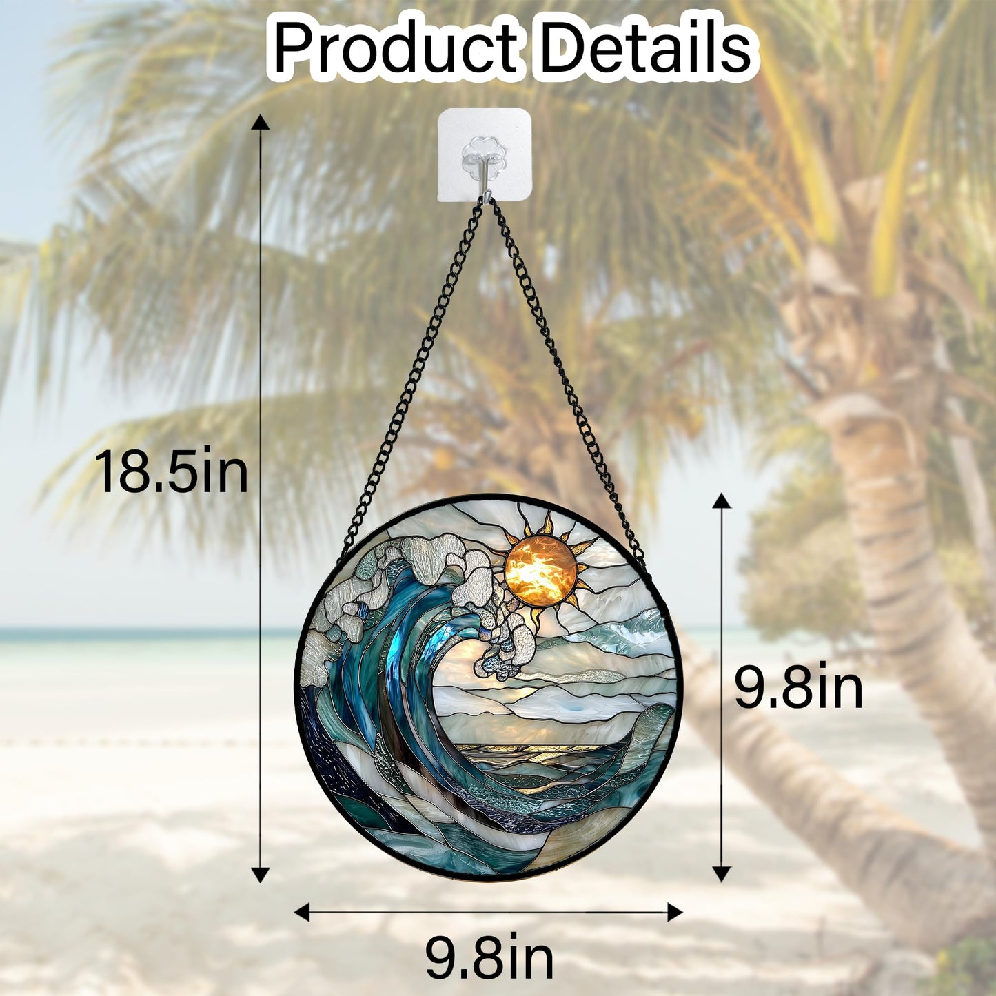 DASTOLL Stained Glass Window Hanging, Blue and White Waves Suncatcher Diamond Glass Panel Landscape Sun Catchers Decor for Birthday for Women, Men, Wife, Aunt, and Mom 9.8 in