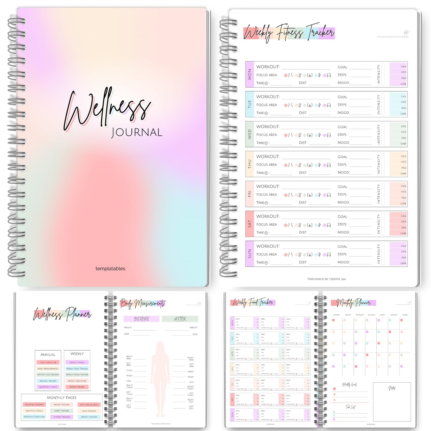 Wellness Journal - 90 Day Health, Fitness, Gratitude, Mindfullness, Wellbeing, Habit, Goals, Diet & Food Tracker - A5 (Pastel Rainbow)