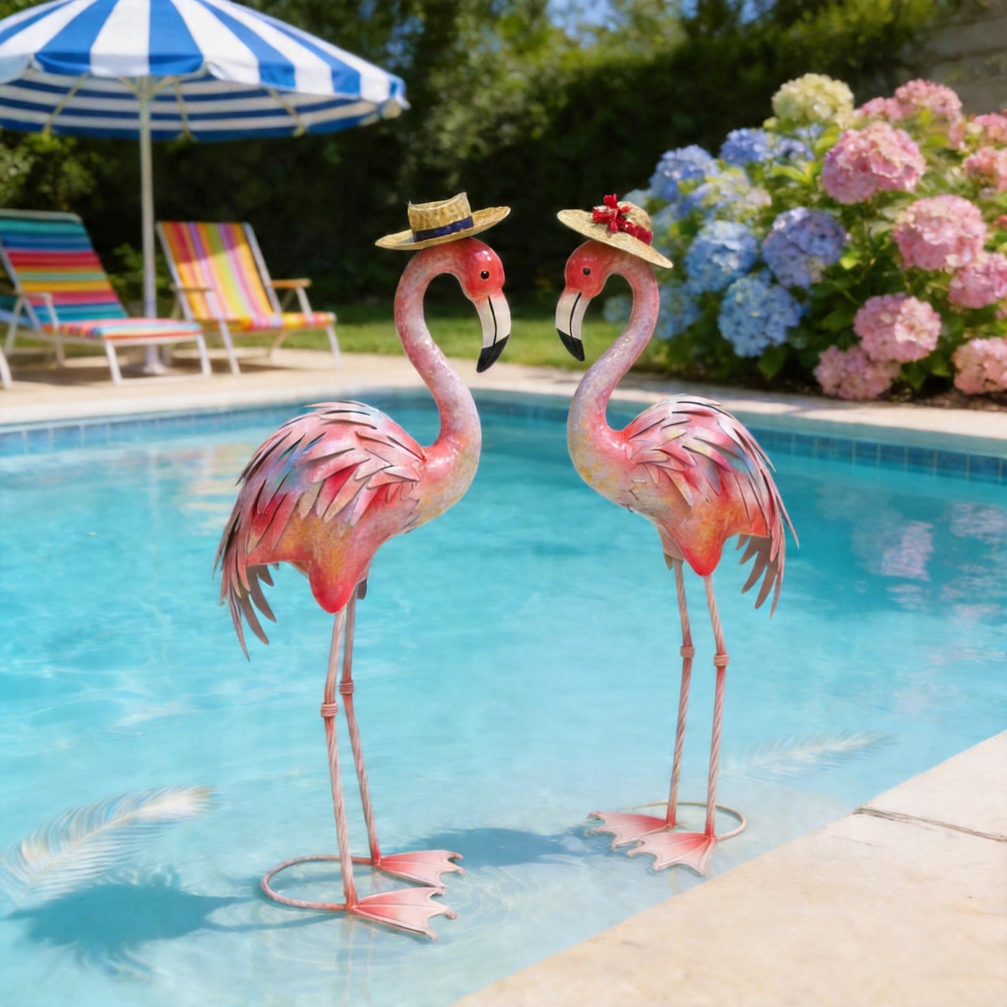 chisheen Flamingo Statues Pink Bird Art Garden Sculptures Outdoor Metal Yard Decor for Wedding Gifts Patio Lawn Porch Ornament Decoration