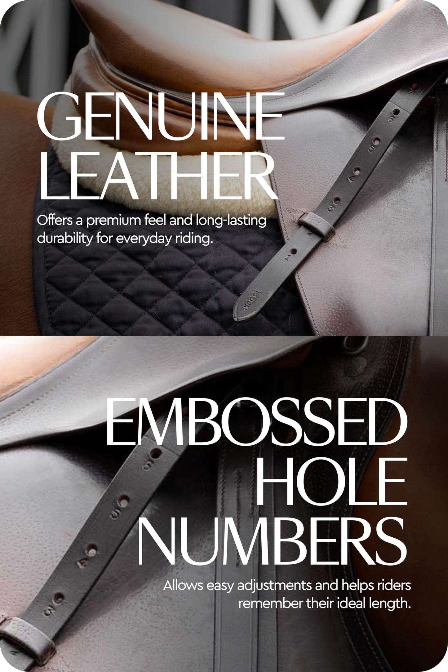 HORZE Genuine Leather English Riding Stirrup Leathers Pair | Adult Sizes - Dark Brown - 49 in