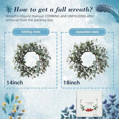 YNYLCHMX 18 Inch Winter Wreath for Front Door, Winter Wreath with Eucalyptus Leaves with Berry, Artificial Door Front Door Wreaths for Indoor Windows Walls Farmhouse Holiday Party Decoration