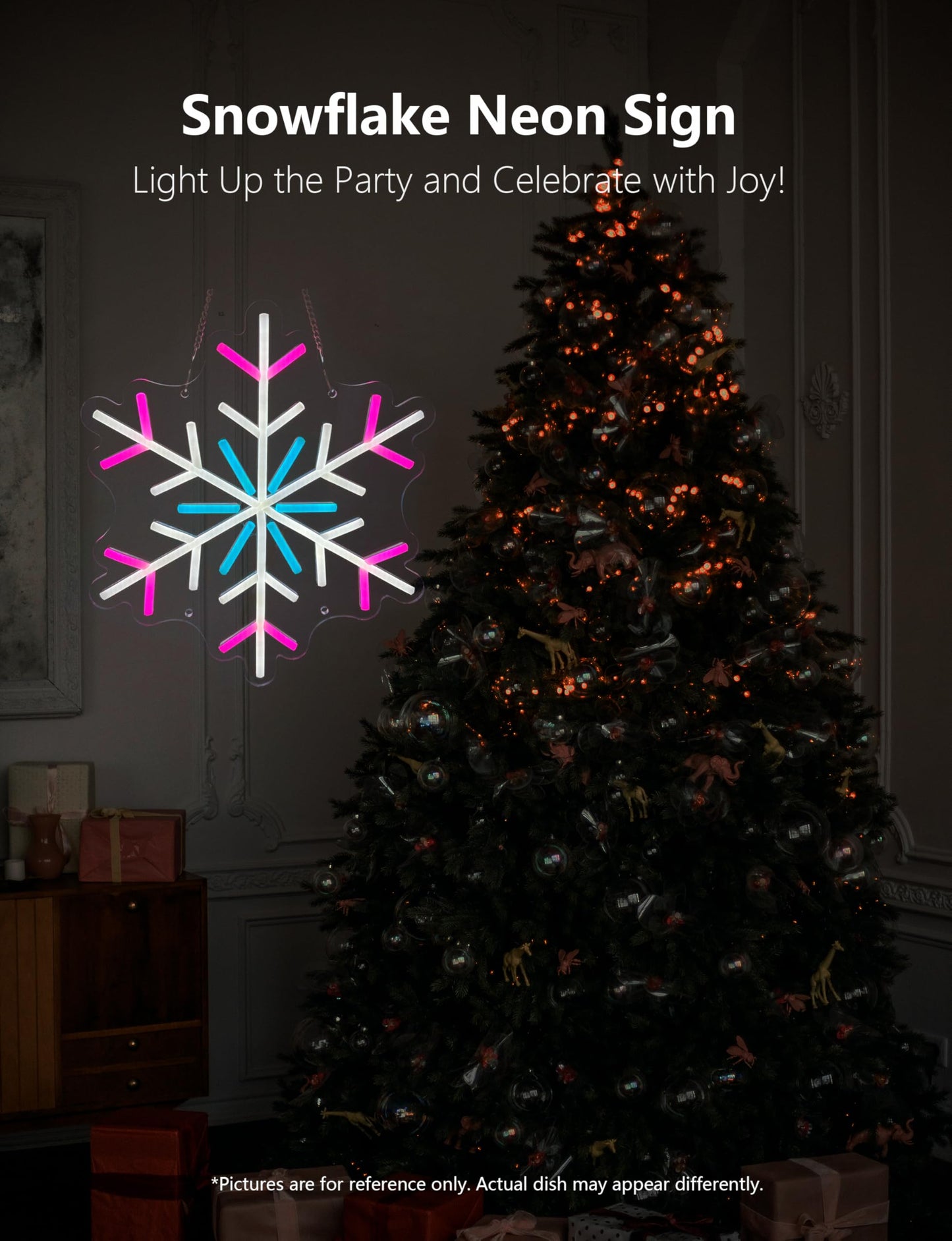 Neon Sign, Giant Snowflake Merry Christmas Neon Sign, USB Powered for Xmas Party Decoration, Colourful (Snowflake)