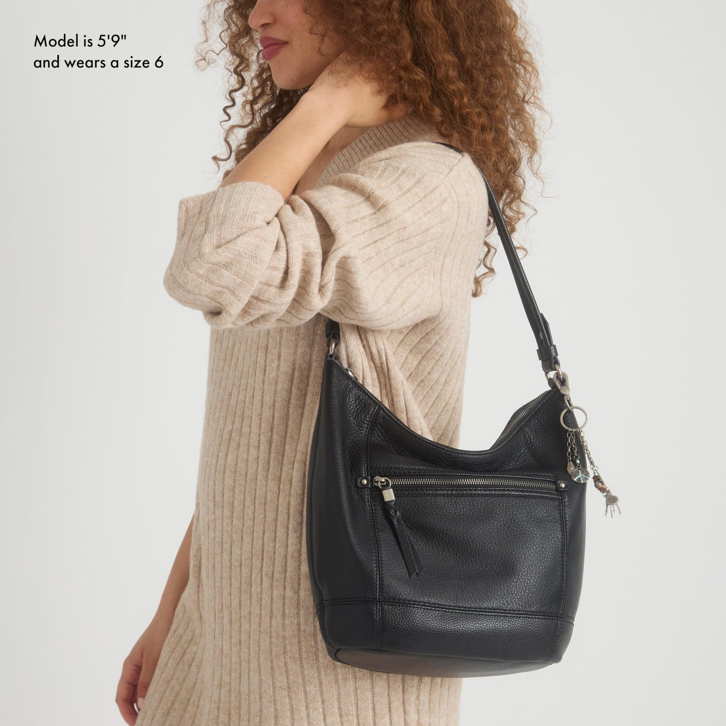 The Sak Sequoia Hobo Bag in Leather, Single Shoulder Strap, Black