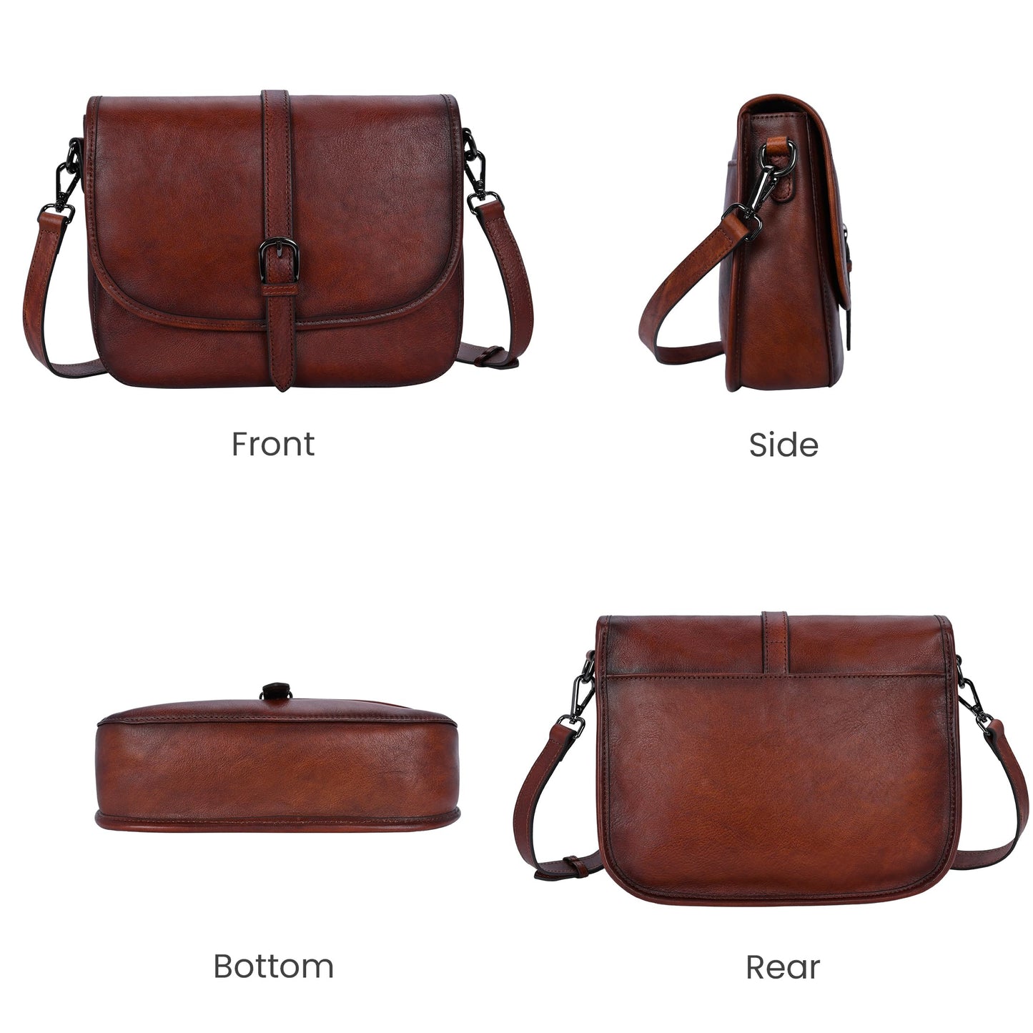 HESHE Geuinue Leather Purses for Women Crossbody Bags Shoulder Handbag Vintage Flap Saddle Purse Travel Cross Body Bag Hobo Satchel with Pockets(Brown)