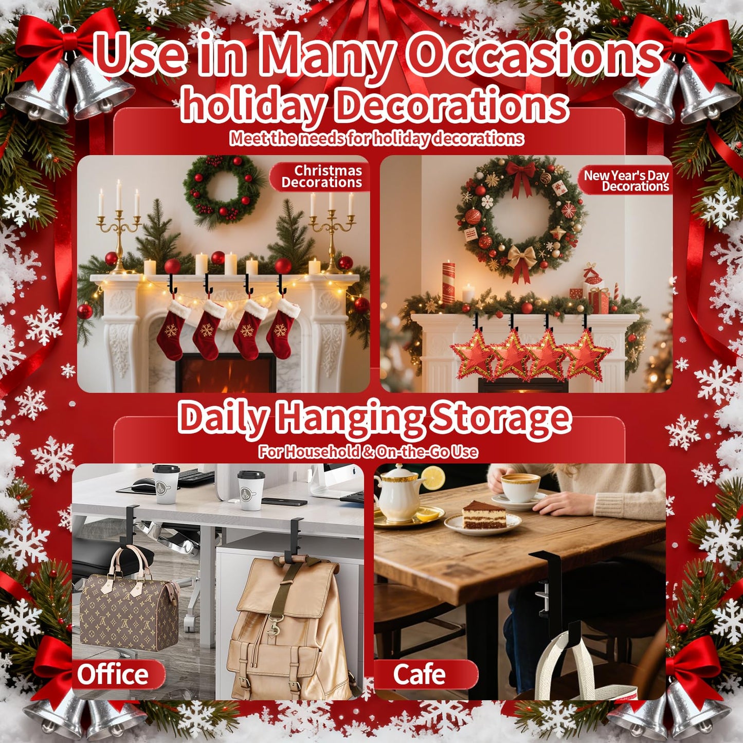 Stuzos Christmas Stockings Holder Hanger, Stocking Holders for Mantle,Mantle Garland Hanger,Garland and Stocking Hangers for Mantle, Fireplace Garland and Stocking Hanger (Style J, 3pcs)