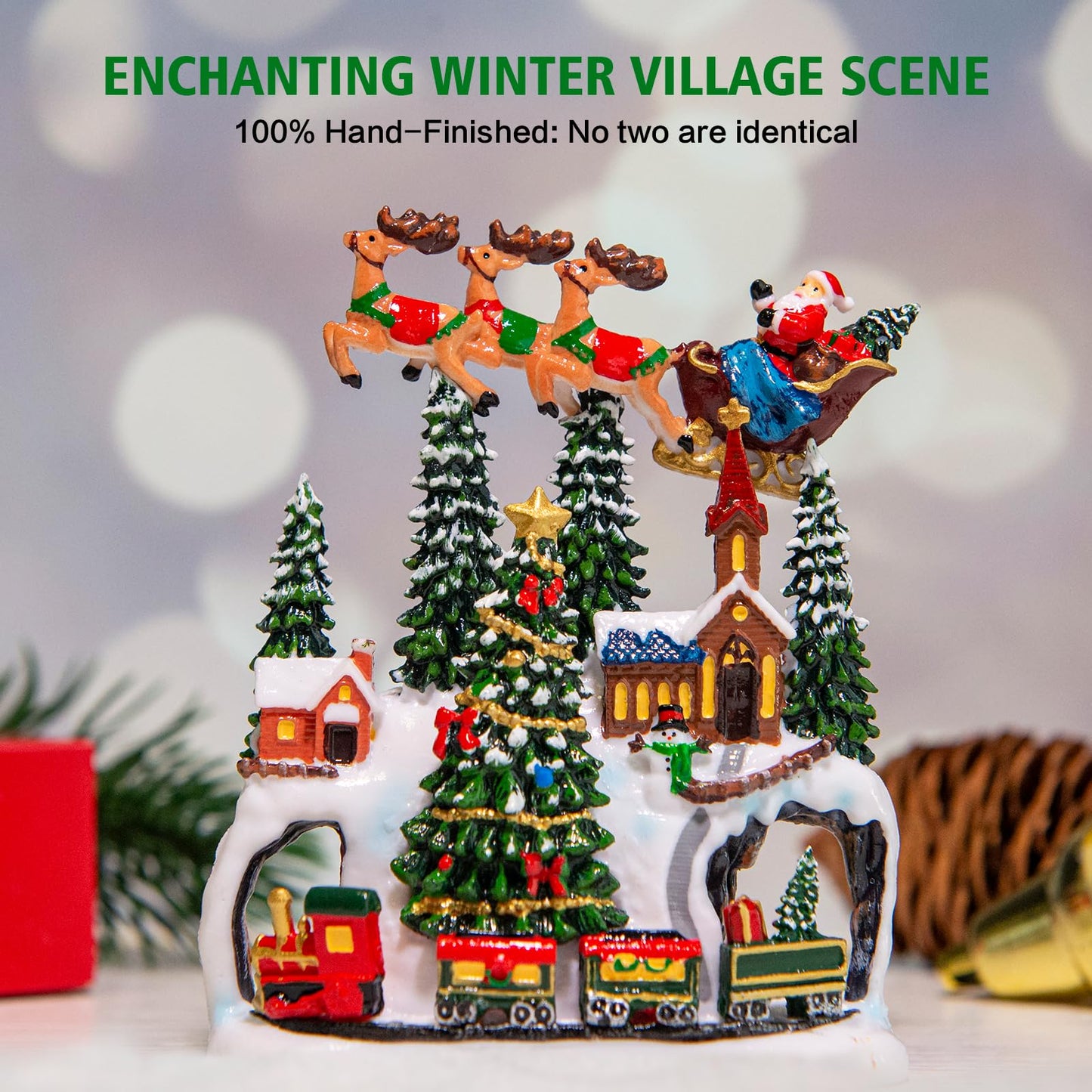 Christmas Snow Globes Lantern with Music, Winter Village Scene Snow Globes with Swirling Glitter Effects, USB/Battery Powered with 6-Hour Timer, Christmas Decorations