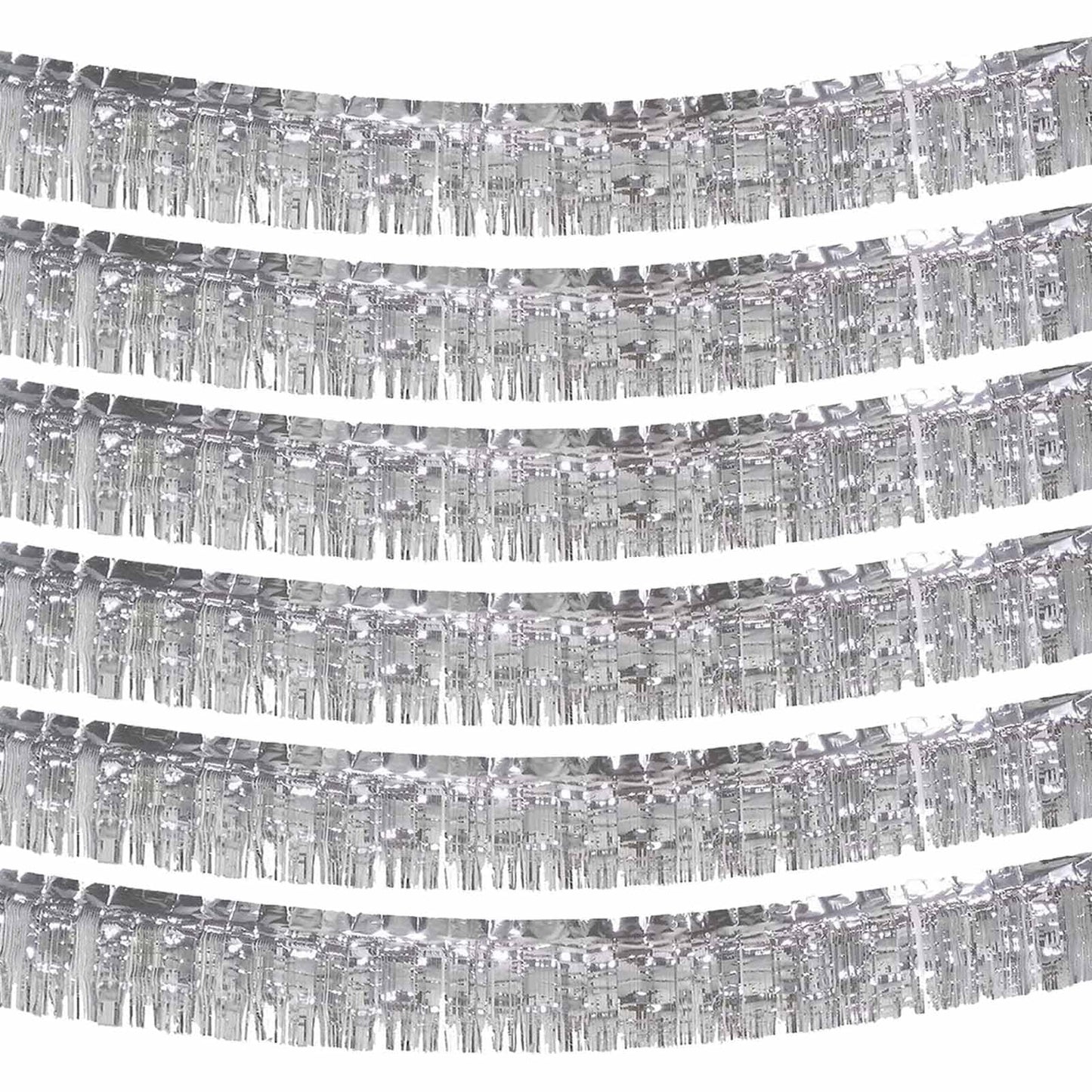 6 Pack Metallic Tinsel Garland - 10 Feet Foil Fringe Banner for Wall Hanging, Parade Floats, Wedding, New Year, Christmas, Birthday (Silver)