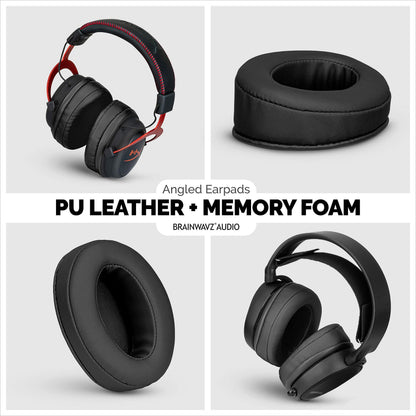 Brainwavz Angled Earpads for Cloud Alpha, HyperX, ATH M50X, M50BT, Turtle Beach & More | Extra Thick Memory Foam Ear Pads for Comfort, PU Black