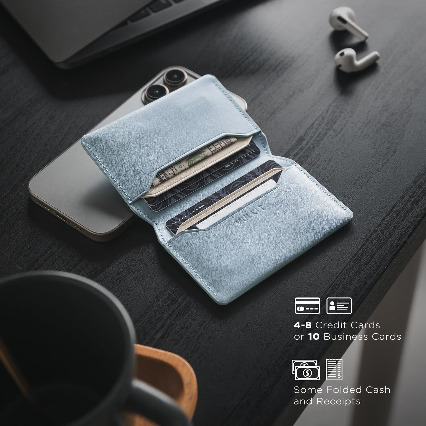 VULKIT Slim Minimalist Card Holder RFID Blocking Leather Credit Card Holder Front Pocket Wallet Magnetic Closure