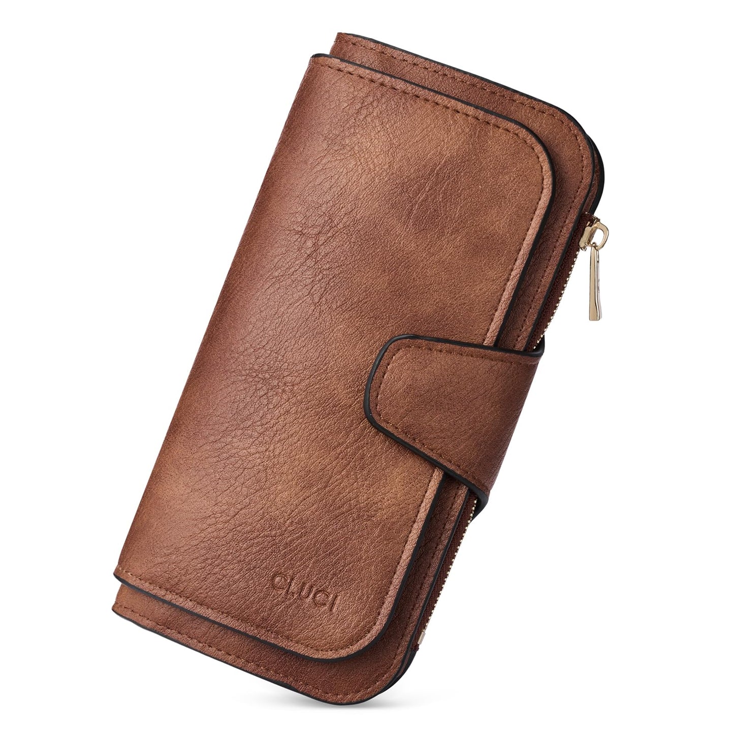 CLUCI Women Wallet Leather RFID Blocking Designer Trifold Card Holder Ladies Clutch with ID Window Brown