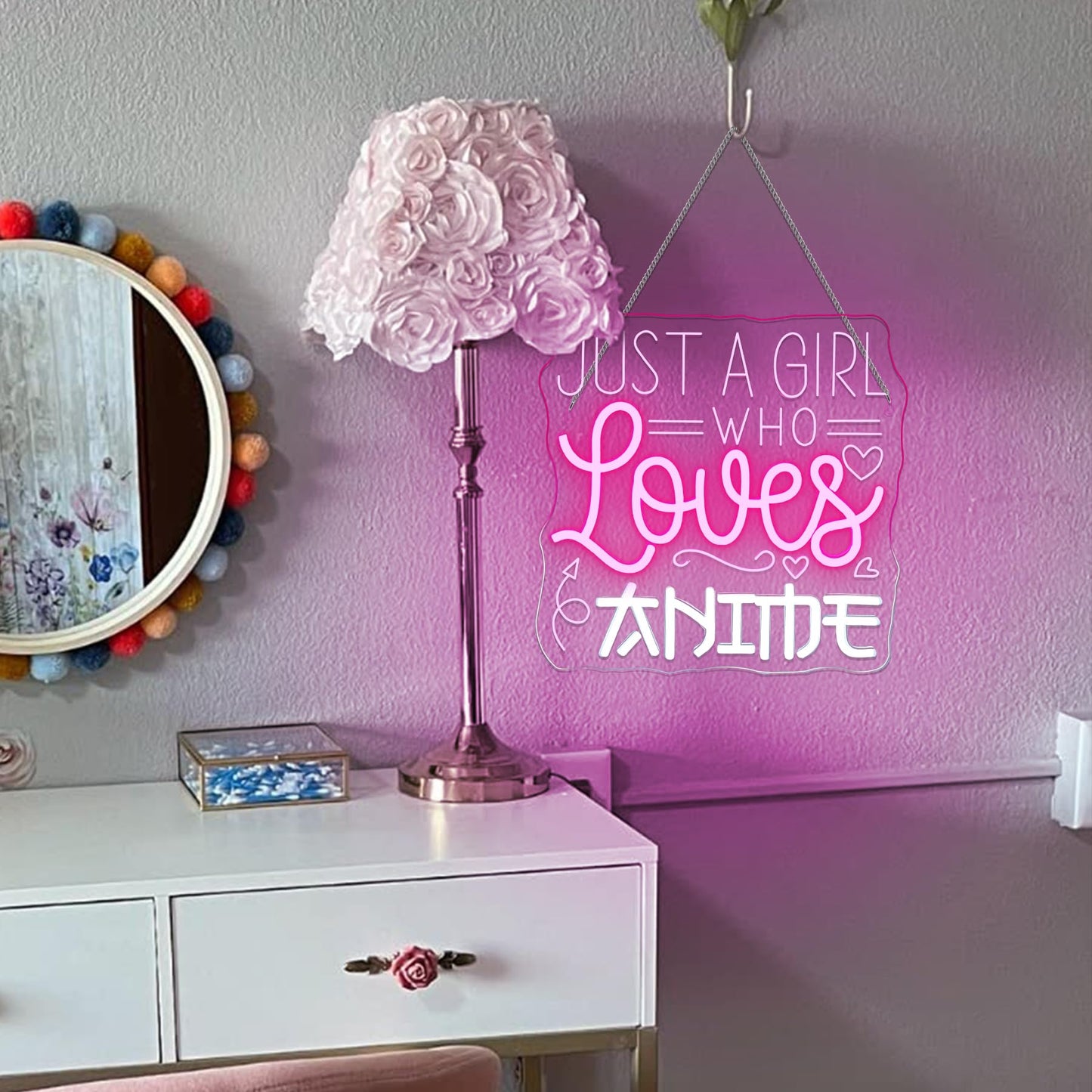VVYXX Just a Girl Who Likes To Watch Anime Neon signs Anime Girl Neon Sign LED Light with Dimmer for Bedroom Office Hotel Pub Cafe Bar Home Art Recreation Room Man Cave Wall Decor Pink