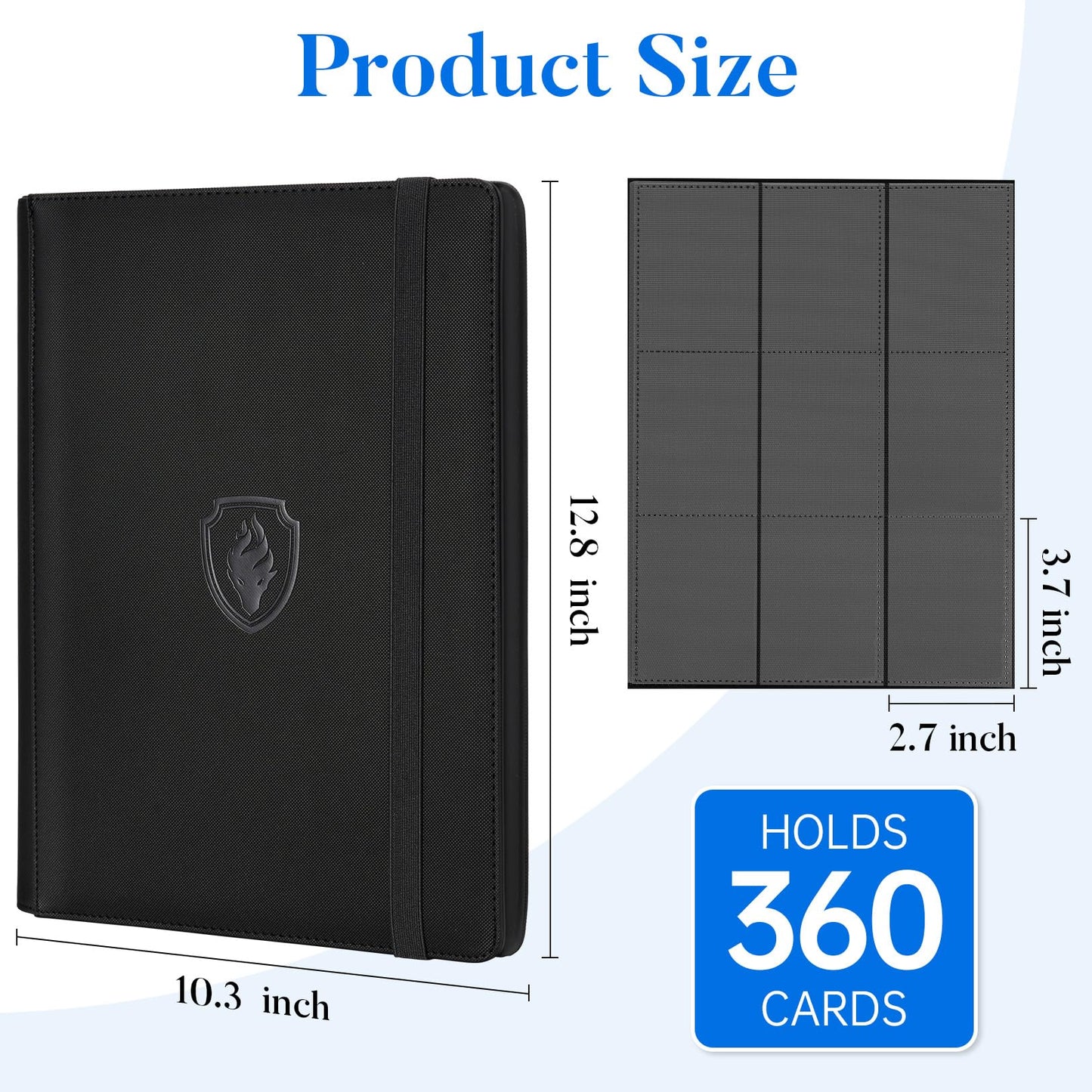 Premium 9 Pocket Card Binder for 360 Cards, Fabmaker PU Cover Trading Card Binder, Sturdy Card Collection Album, Sleek Card Holder Folders for Game Cards & Sports Cards, Black
