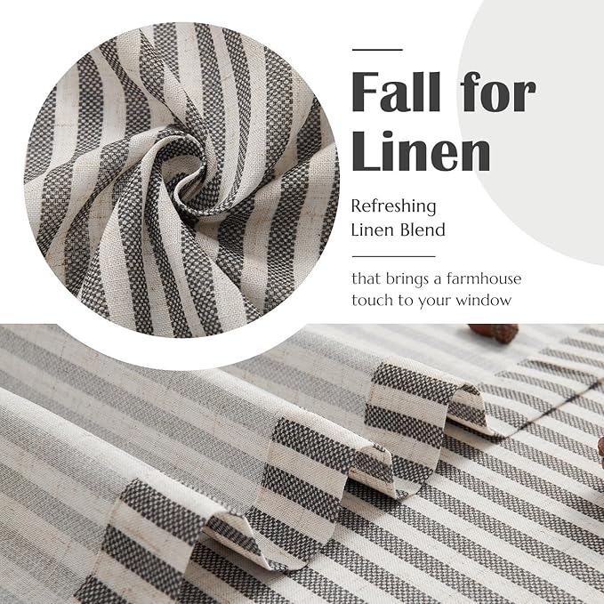 jinchan Striped Linen Kitchen Curtains 54 Inches Short Curtains Farmhouse Modern Cafe Style Window Treatments Airy Light Filtering Rod Pocket for Living Room Bathroom 2 Panels Charcoal Grey