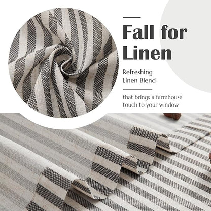 jinchan Striped Linen Kitchen Curtains 54 Inches Short Curtains Farmhouse Modern Cafe Style Window Treatments Airy Light Filtering Rod Pocket for Living Room Bathroom 2 Panels Charcoal Grey
