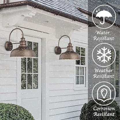 Bestshared 14 Inch Dome Gooseneck Barn Light,Farmhouse Wall Sconce, Outdoor Wall Mount Light, Exterior Lighting Fixture, Porch Lantern for Entryway, Garage,Patio (ORB+White, 14” Dome-1Pack)