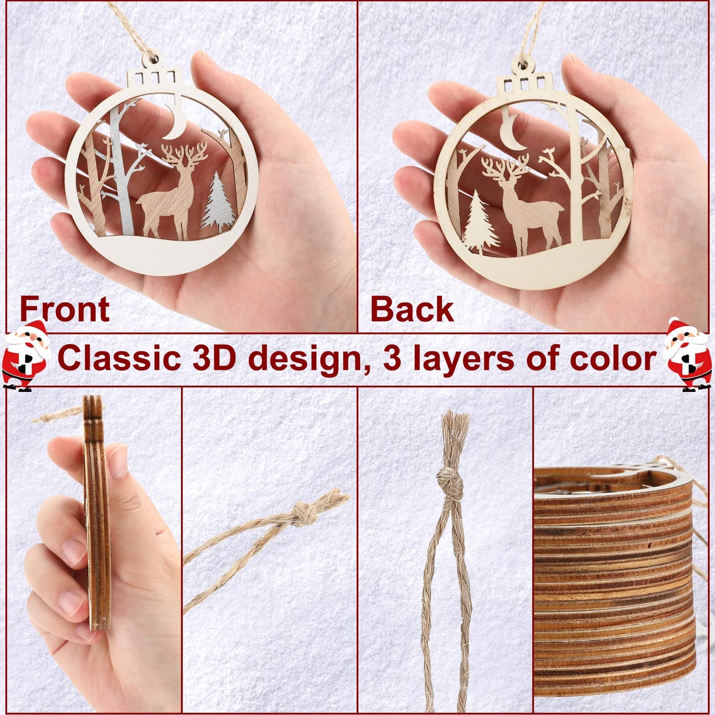 Spiareal 24 Pcs Wooden Christmas Ornaments Xmas Tree Decorations Wood Cutouts Reindeer Decoration Decorative Hanging Christmas Tree Ornaments, 12 Styles