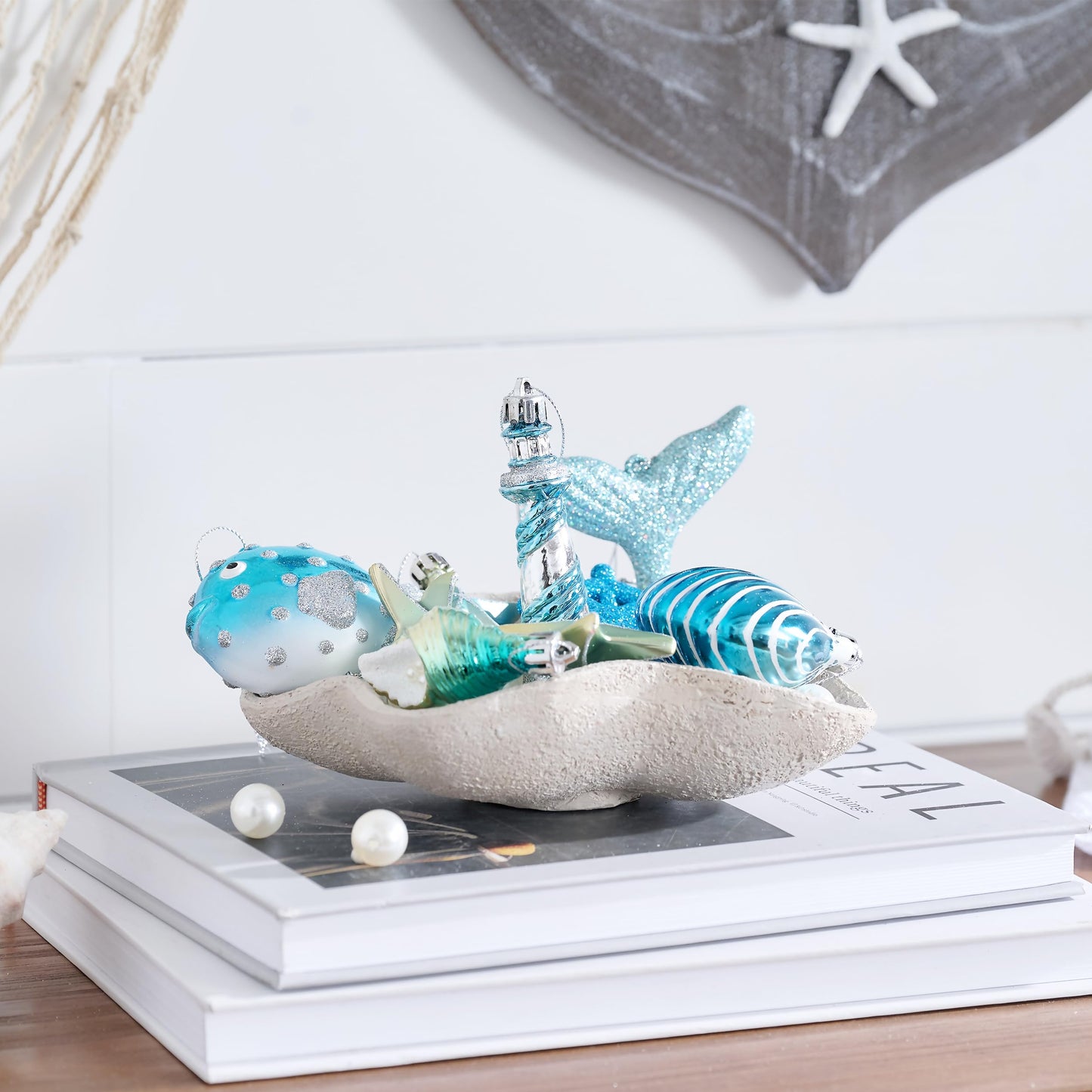 Valery Madelyn Summer Ornaments Tree Decorations Set, 12ct Light Blue and Silver Shatterproof Summer Balls Bulk, Summer Beach Coastal Ocean Nautical Marine Hanging Seafair Xmas Holiday Decor