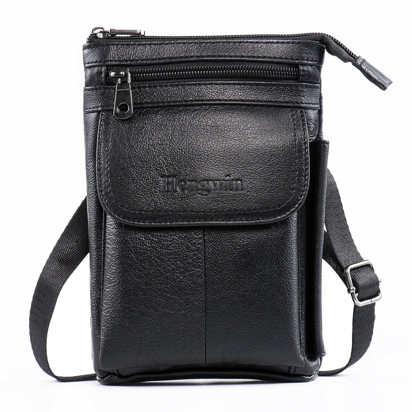 Hengwin Genuine Leather Small Crossbody Purse for Men Women, Travel Passport Wallet Cell Phone Shoulder Holster Belt Pouch Messenger Bag